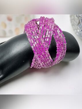 Pink Purple Multi-Strand Seed Bead Wrap Bracelet
